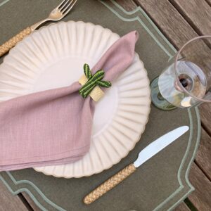 Individual reversible lino verde/rosa palo