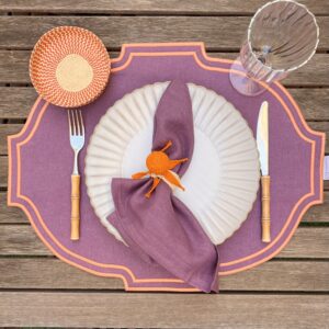 Individual reversible lino malva/festón mandarina